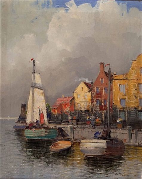 Hollandischer Hafen Oil Painting by Georg Fischhof