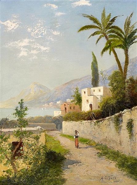 Kustenstrase In Suditalien Oil Painting by Georg Fischhof