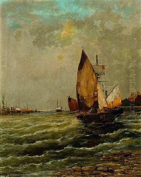 Fischerboot Im Hafen Oil Painting by Georg Fischhof