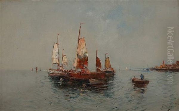 Fischerboote In Der Lagune Vor Venedig Oil Painting by Georg Fischhof