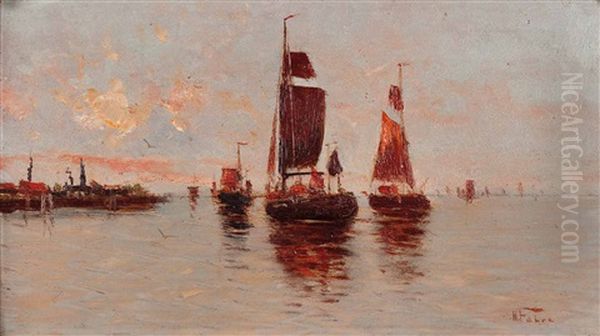 Fischerboote Bei Abendstimmung Oil Painting by Georg Fischhof