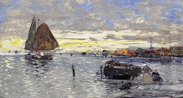 Morgendliche Marine Mit Fischerbooten Oil Painting by Georg Fischhof