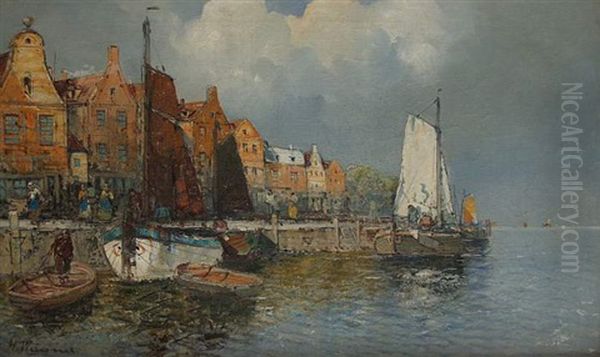 Sudliche Hafenansicht Oil Painting by Georg Fischhof