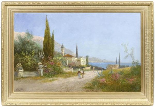 Sudliche Landschaft Mit Person Auf Einem Weg by Georg Fischhof