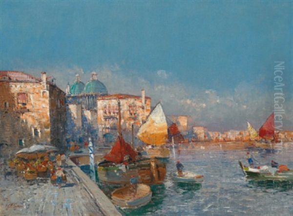 Sudliche Hafenansicht (venedig?) Oil Painting by Georg Fischhof