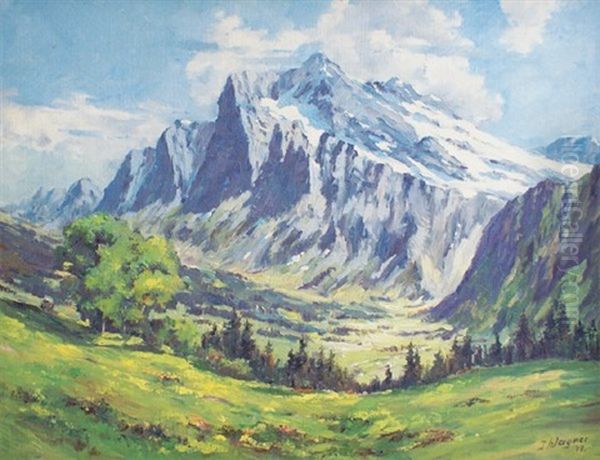 Paysage Suisse Grindelwald Wetterhorn Oil Painting by Georg Fischhof