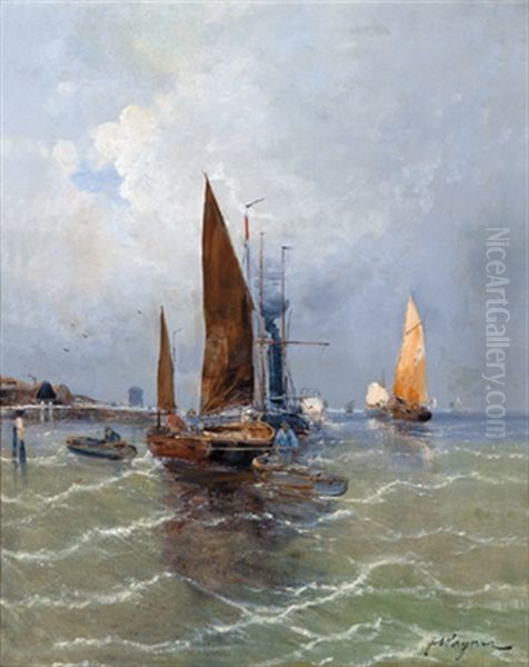 Fischer Im Hafen Oil Painting by Georg Fischhof