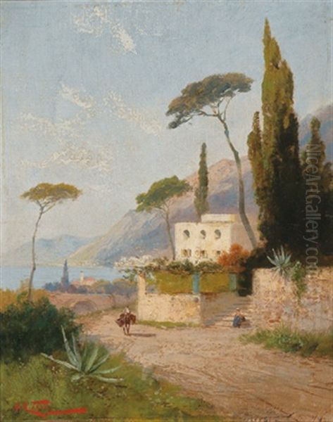 Kustenlandschaft Bei Sorrent Oil Painting by Georg Fischhof