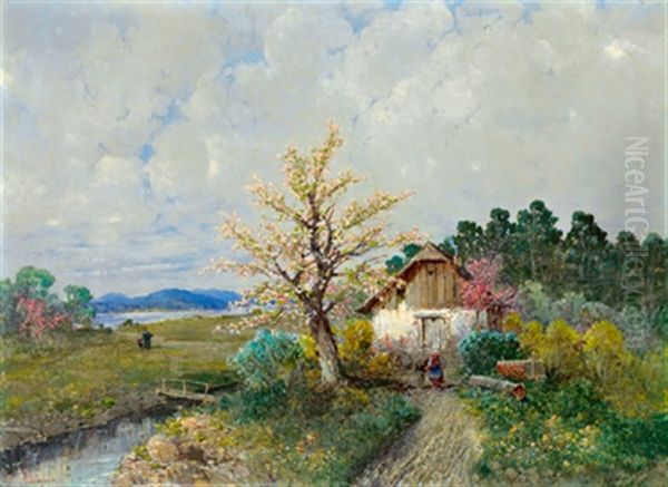 Fruhlingslandschaft Oil Painting by Georg Fischhof