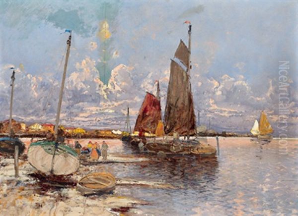 Fischer Am Strand Oil Painting by Georg Fischhof