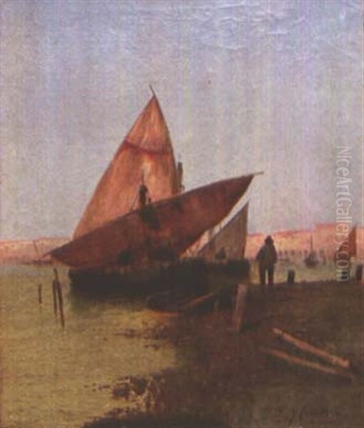 Fischerboote Am Ufer Oil Painting by Georg Fischhof