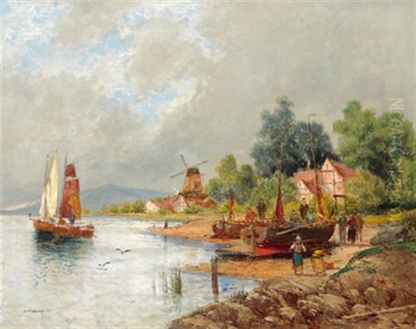 Fischer Am Strand Oil Painting by Georg Fischhof