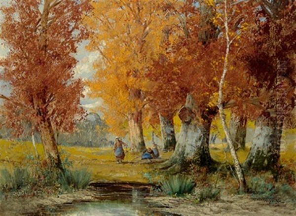 Holzsammlerinnen Im Herbstwald Oil Painting by Georg Fischhof