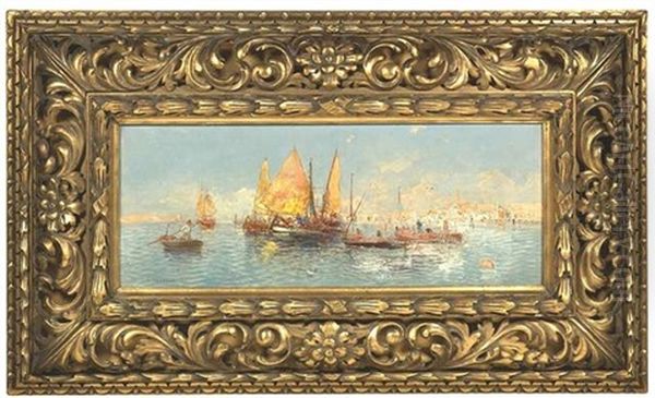 Fischerboote Im Hafen Einer Orientalischen Stadt Oil Painting by Georg Fischhof