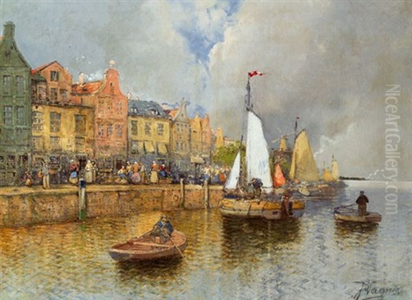 Sudlicher Hafen Oil Painting by Georg Fischhof