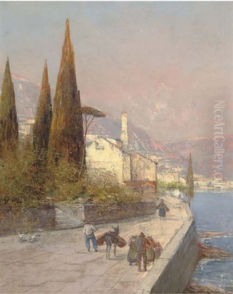 The Road To Market, An Italian Town Oil Painting by Georg Fischhof