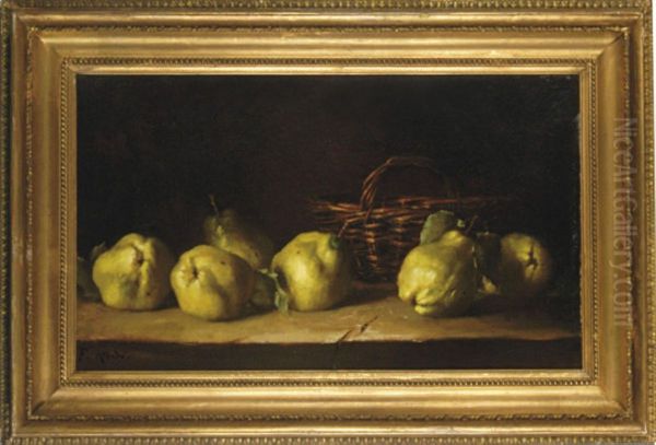 Still Life Of Quinches And A Basket On A Ledge Oil Painting by Antoine Ferdinand Attendu