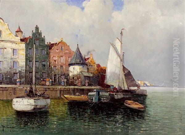 Fischerhafen Bei Amsterdam Oil Painting by Georg Fischhof