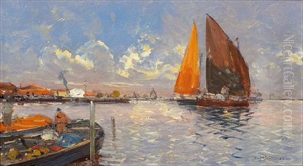 Fischer Vor Anker (+ Fischerfrau Am Strand; 2 Works) by Georg Fischhof