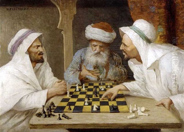 Les Joueurs D'echecs Oil Painting by Georg Fischhof