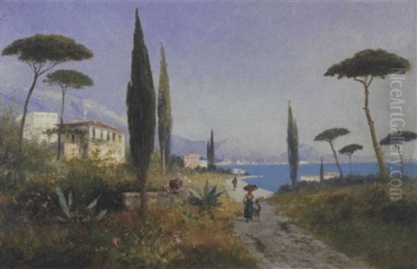 Veduta Del Lago Di Garda Oil Painting by Georg Fischhof