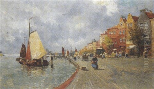 Hollandische Hafenstadtansicht Oil Painting by Georg Fischhof