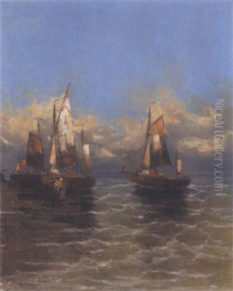 Segelschiffe In Strandnahe Oil Painting by Georg Fischhof