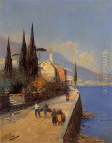 Uferpromenade Am Comer See Oil Painting by Georg Fischhof