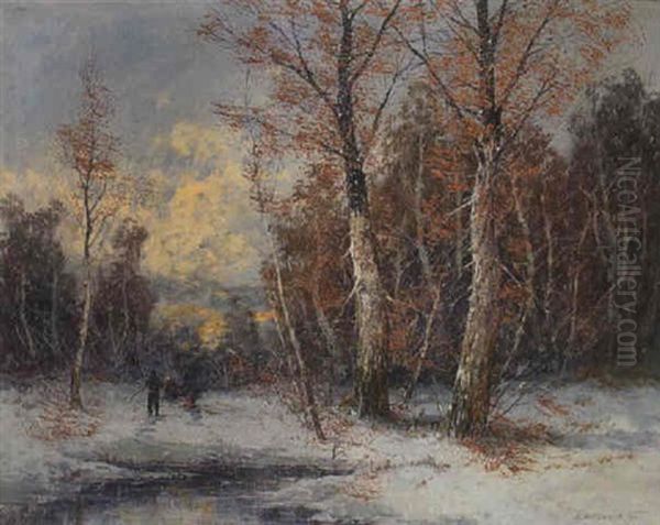 Winterwald Oil Painting by Georg Fischhof