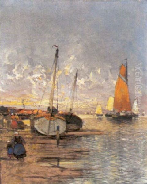 Fischerboote Oil Painting by Georg Fischhof