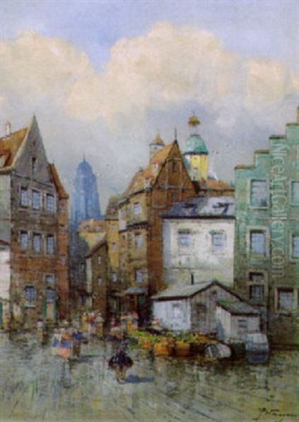 Markt Vor Hollandischer Stadtkulisse Oil Painting by Georg Fischhof