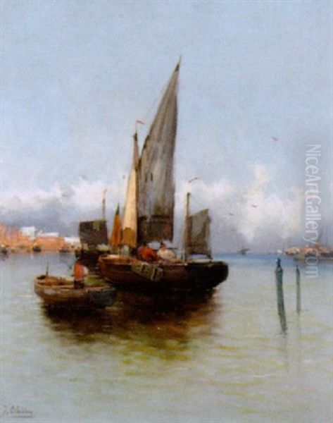 Auslaufende Fischerboote Oil Painting by Georg Fischhof