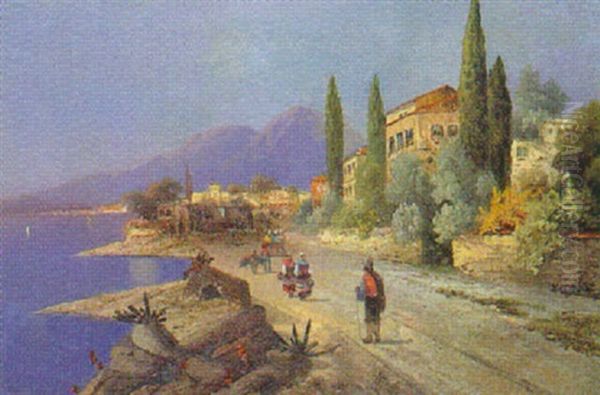 Mediterrane Kustenlandschaft Oil Painting by Georg Fischhof