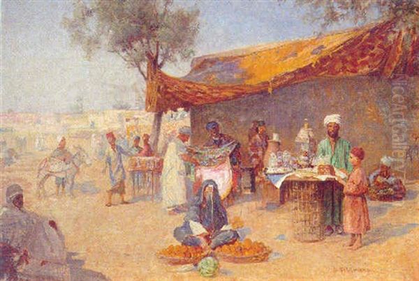 At The Bazaar Oil Painting by Georg Fischhof