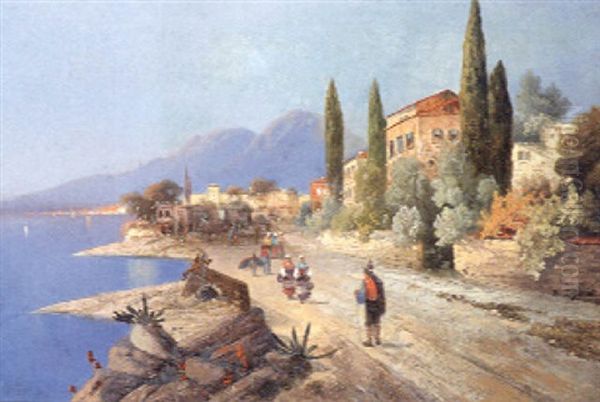 On The Italian Coast Oil Painting by Georg Fischhof