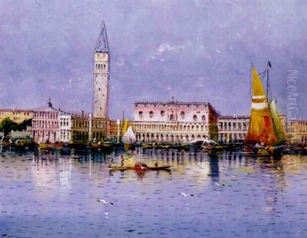 Venedig, Blick Vom Canal Grande Auf Dogenpalast Und Piazetta Mit Campanile Oil Painting by Georg Fischhof