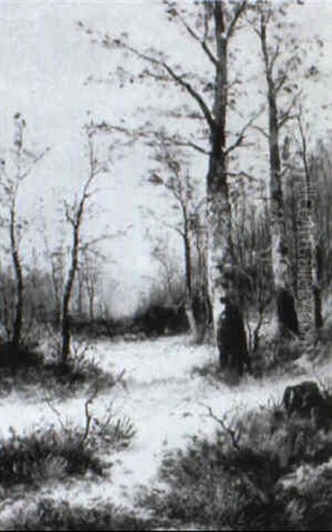 Verschneite Lichtung An Einem Winterlichen Sp,tnachmittag Oil Painting by Georg Fischhof