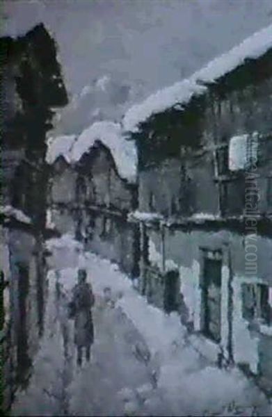 Bergdorf Im Winter Oil Painting by Georg Fischhof