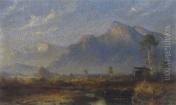 Blick Uber Das Salzburger Moor Richtung Untersberg Oil Painting by Georg Fischinger