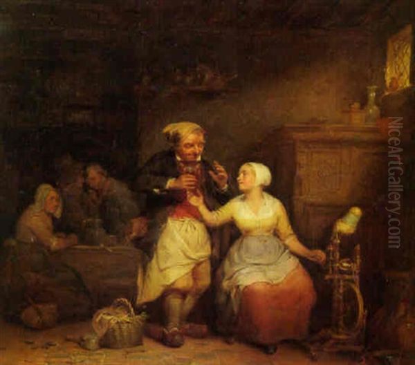 Der Flirtende Wirt Oil Painting by Leopold Fisette