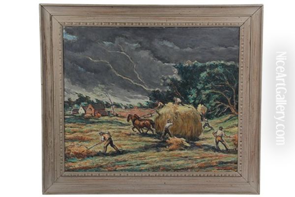 Haying, Racing The Thunderstorm Oil Painting by William Fisher