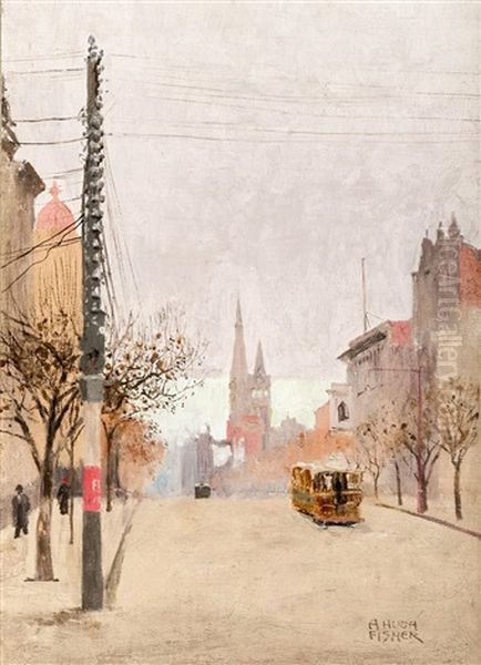 Collins Street, Melbourne, In June Oil Painting by A(lfred) Hugh Fisher