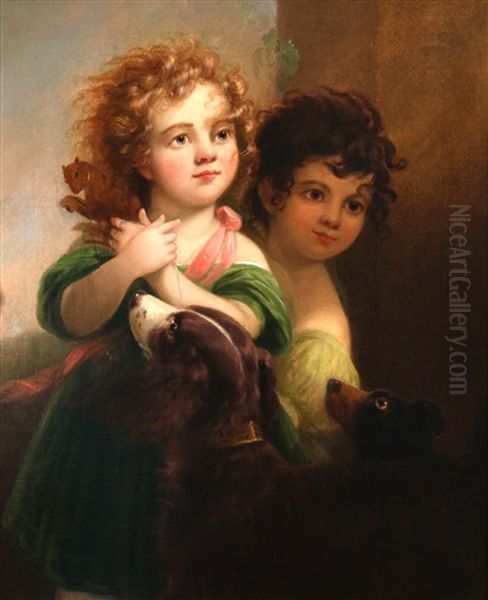 Children With Their Pets Oil Painting by Alvan Fisher