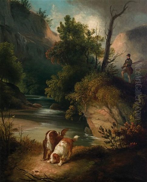 Hunter With Dogs Oil Painting by Alvan Fisher