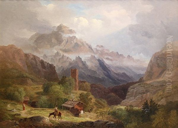 A Study From Swiss Scenery Oil Painting by Alvan Fisher