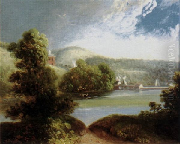 Tory Hill, Seen Across Yantic Cove, Norwich, Conn. Oil Painting by Alvan Fisher