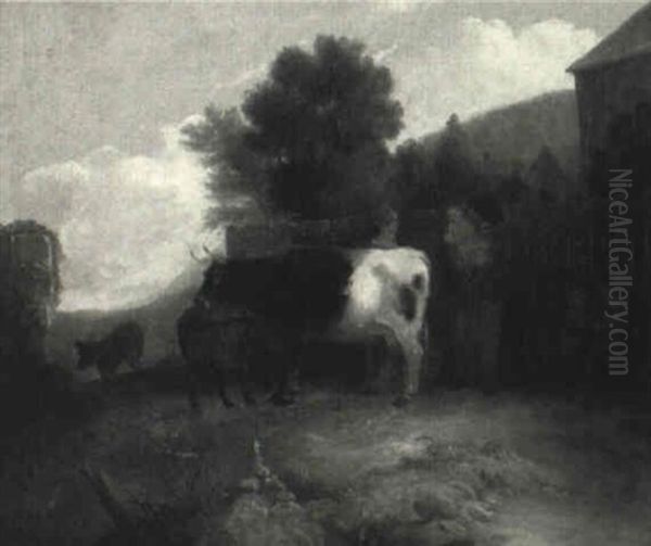 Landscape With Family And Cow Oil Painting by Alvan Fisher