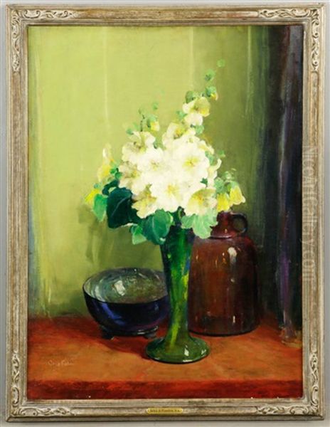 Still Life Of Hollyhocks Oil Painting by Anna S. Fisher