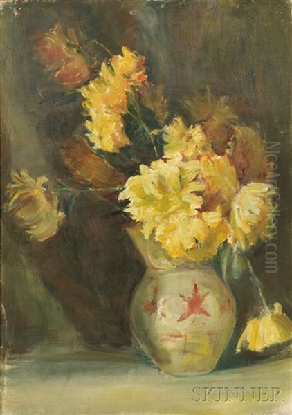 Still Life With Yellow Flowers In A Ceramic Vase Oil Painting by Anna S. Fisher