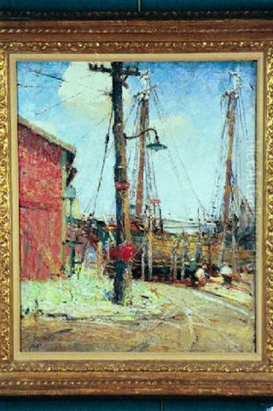 Fishing Boat At Dock Oil Painting by Anna S. Fisher